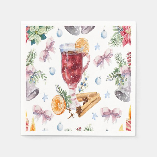 Weihnachtsbrand Alkohol trinken Wasserfarbenhochze Serviette (Vorderseite)