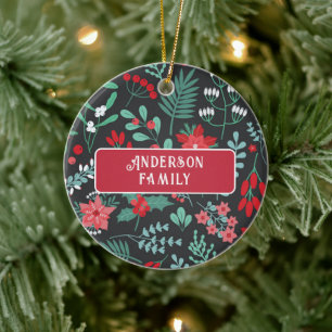 Weihnachtsbrauch Familienname Blumenmuster Keramik Ornament