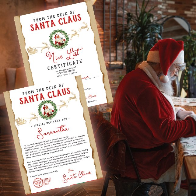 Weihnachtsbrief aus dem Santa Nice List Zertifikat (Nice List Certificate Signed and Sealed by Santa Vintage Parchment Christmas Letter from Santa)