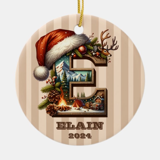 Weihnachtsbrief E mit Winterlandschaft Keramik Ornament (Vorne)