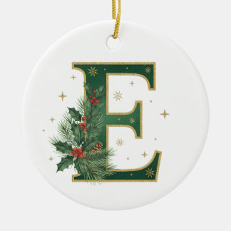 Weihnachtsbrief E Stechpalmen-Monogramm Keramik Ornament