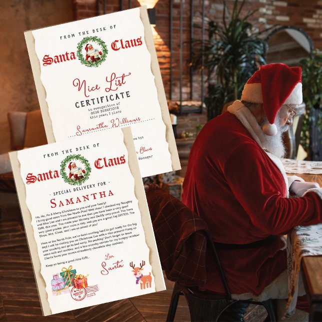 Weihnachtsbrief von Santa Nice List Urkunde (Vintage Parchment Christmas Letter from Santa Kids Nice List Certificate Signed and Sealed by Santa)