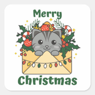 Weihnachtsbrief Wintertiere Katzen Quadrat St Quadratischer Aufkleber