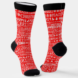 Weihnachtsbriefe Textmuster in rot und weiß Socken