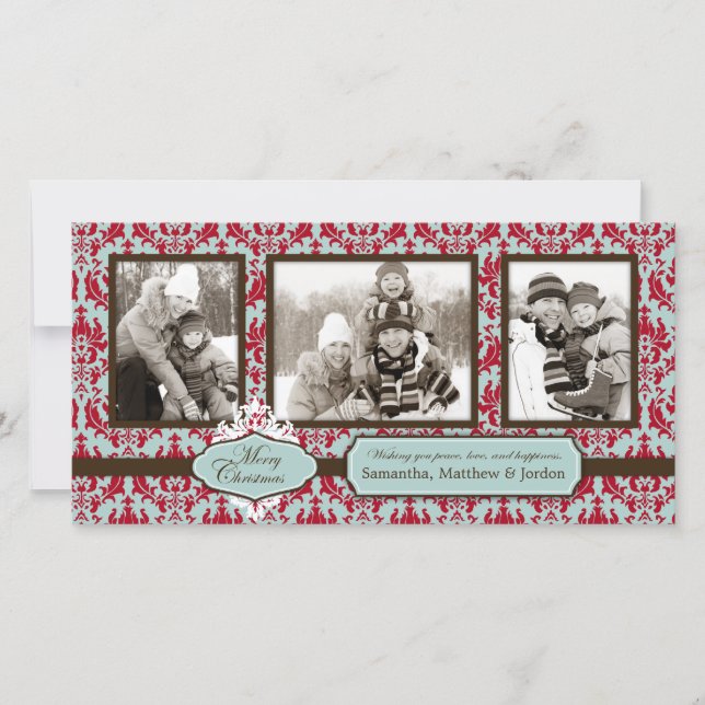 Weihnachtsbrokade Retro Fotokarte Feiertagskarte (Vorderseite)