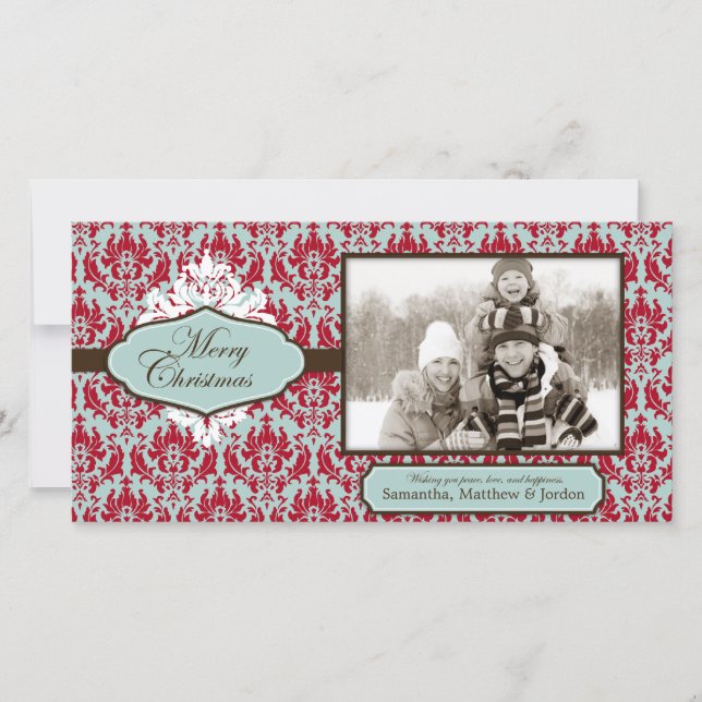 Weihnachtsbrokade Retro Fotokarte Feiertagskarte (Vorderseite)
