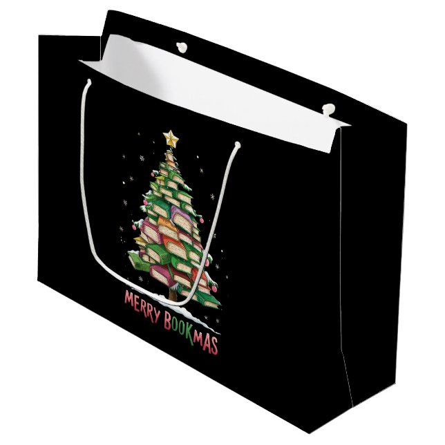 Weihnachtsbuch "Lover Tree Librarian Merry Bookmas Große Geschenktüte (Vorderseite Schrägansicht)