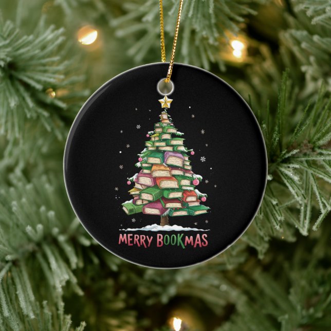 Weihnachtsbuch "Lover Tree Librarian Merry Bookmas Keramik Ornament (Baum)