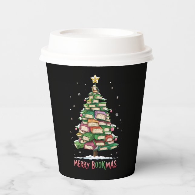 Weihnachtsbuch "Lover Tree Librarian Merry Bookmas Pappbecher (Vorderseite)