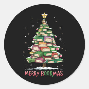 Weihnachtsbuch "Lover Tree Librarian Merry Bookmas Runder Aufkleber