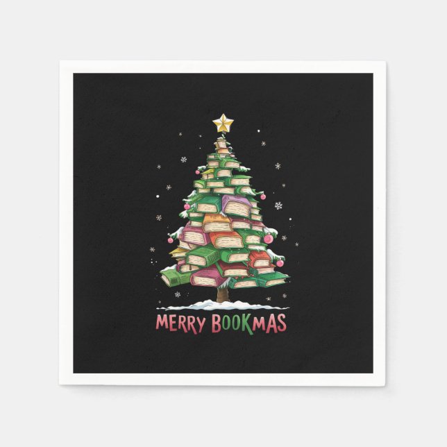 Weihnachtsbuch "Lover Tree Librarian Merry Bookmas Serviette (Vorderseite)