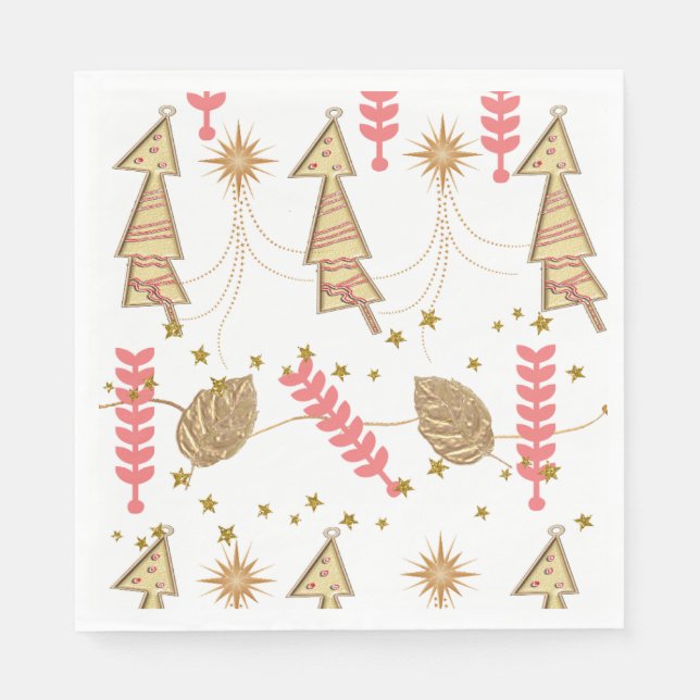 Weihnachtsbuch Napkins, Goldbäume Serviette (Vorderseite)