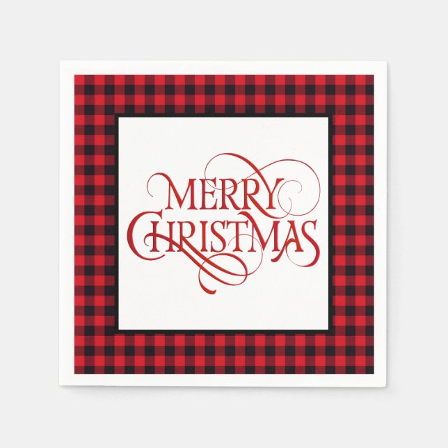 Weihnachtsbuch Napkins Red & Black Buffalo Kariert Serviette (Vorderseite)