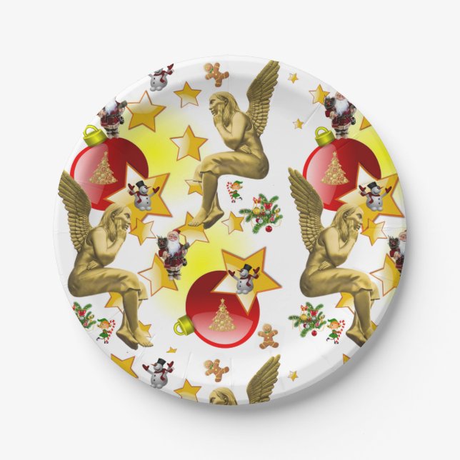 Weihnachtsbuch-Teller, Engel Pappteller (Vorderseite)