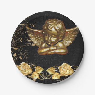 Weihnachtsbuch-Teller, Frohe Weihnachts-Gold-Engel Pappteller