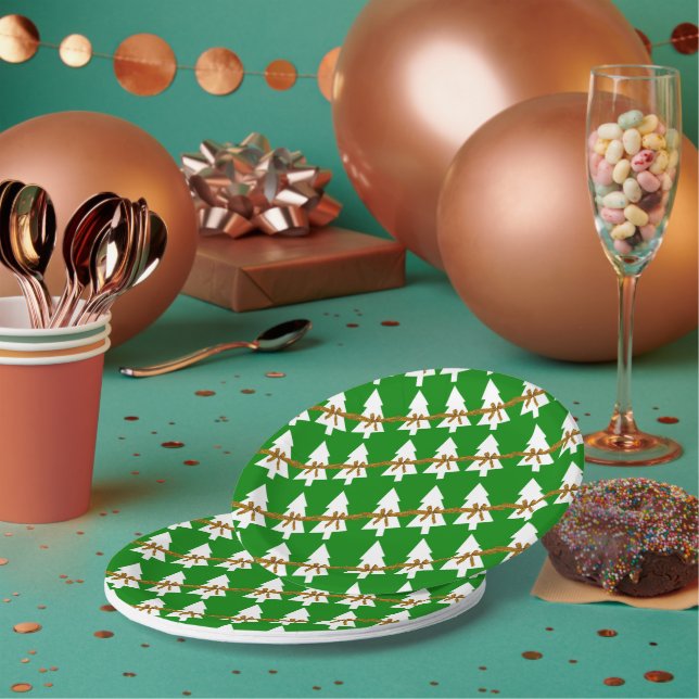 Weihnachtsbuch-Teller, Frohe Weihnachts-GrüneBäume Pappteller (Multi)