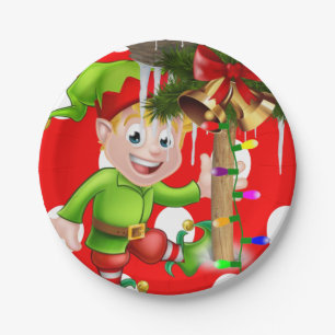 Weihnachtsbuch-Teller, Frohe Weihnachtselfen Pappteller