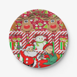Weihnachtsbuch-Teller, Merry Reindeer Santa Elf Pappteller