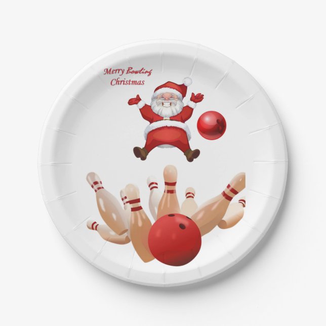 Weihnachtsbuch-Teller, Santa Bowling Pappteller (Vorderseite)