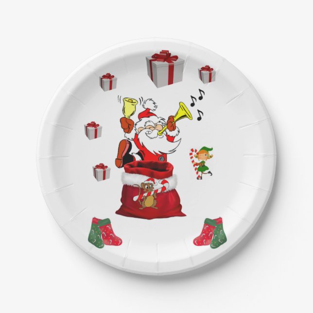 Weihnachtsbuch-Teller, Santa, Elf Pappteller (Vorderseite)
