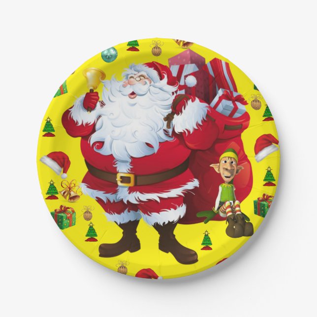 Weihnachtsbuch-Teller, Santa, Elf Pappteller (Vorderseite)