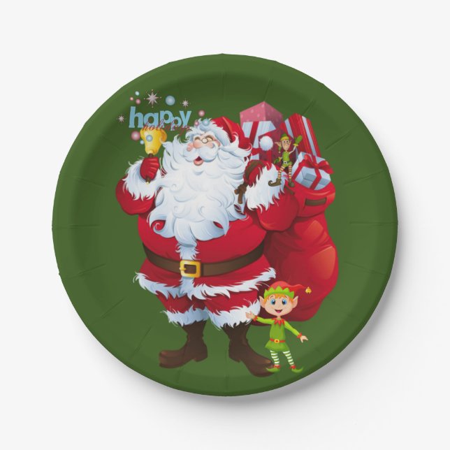 Weihnachtsbuch-Teller, Santa, Elf Pappteller (Vorderseite)