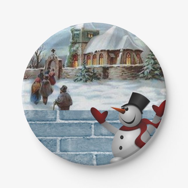 Weihnachtsbuch-Teller, Schneemann Pappteller (Vorderseite)