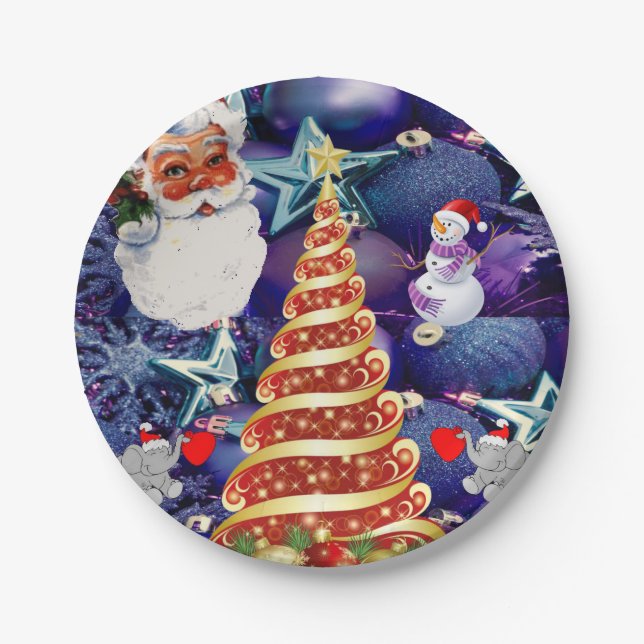 Weihnachtsbuch-Teller, Schneemann Pappteller (Vorderseite)