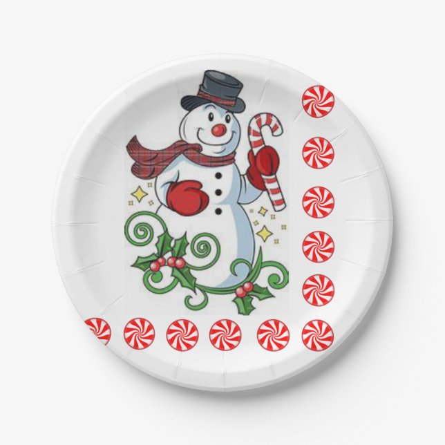 Weihnachtsbuch-Teller, Schneemann Pappteller (Vorderseite)