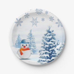 Weihnachtsbuch-Teller, Schneemann Pappteller