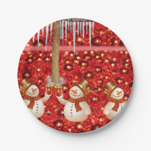 Weihnachtsbuch-Teller, Schneemann Pappteller