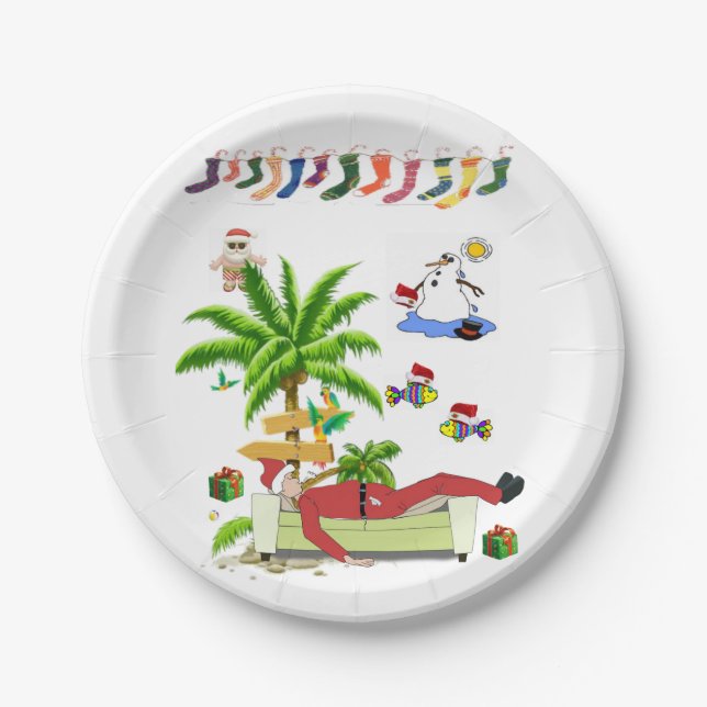 Weihnachtsbuch-Teller, Summer Beach Bum Santa Pappteller (Vorderseite)