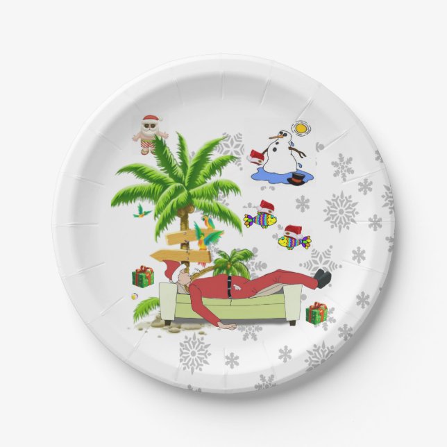 Weihnachtsbuch-Teller, Summer Beach Bum Santa Pappteller (Vorderseite)