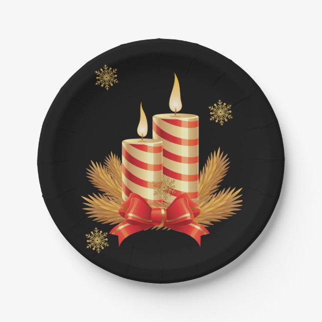 Weihnachtsbuch-Teller, Weihnachtskerzen aus Rotem  Pappteller (Vorderseite)
