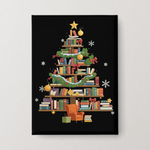 Weihnachtsbücher Baum Buchliebhaber Lehrer Bücherw Button