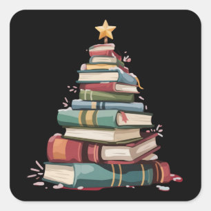 Weihnachtsbücher Baum Buchliebhaber Lehrer Bücherw Quadratischer Aufkleber