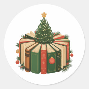 Weihnachtsbücher Baum Buchliebhaber Xmas Buchliebh Runder Aufkleber