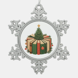 Weihnachtsbücher Baum Buchliebhaber Xmas Buchliebh Schneeflocken Zinn-Ornament
