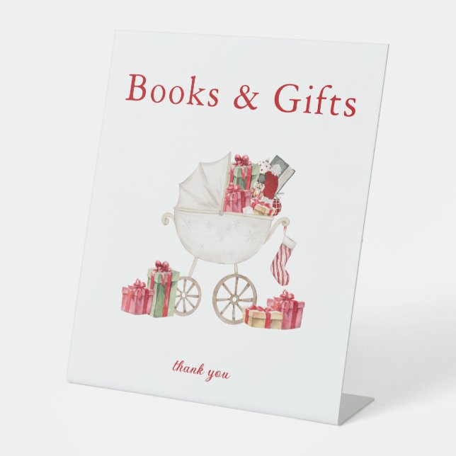 Weihnachtsbücher & Geschenke Kinderdusche Zeichen Sockelschild (Vorderseite)