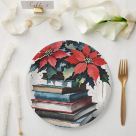 Weihnachtsbücher und Poinsettias Pappteller