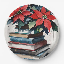 Weihnachtsbücher und Poinsettias Pappteller