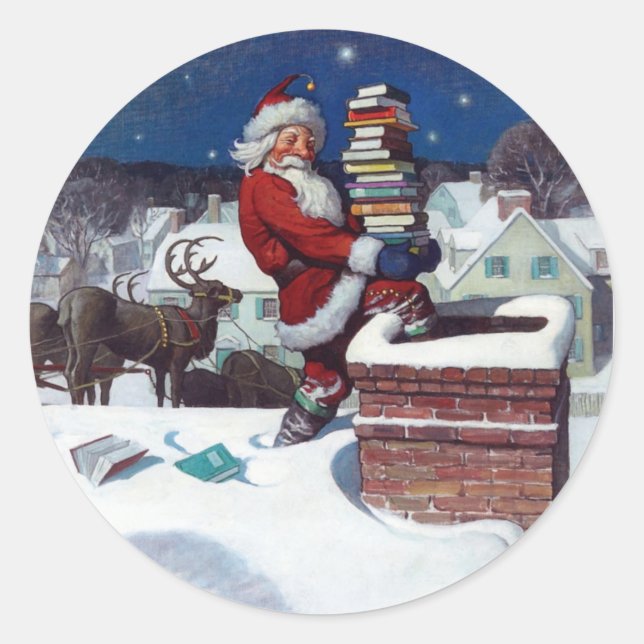 Weihnachtsbücher zu Weihnachten, Runder Aufkleber (Vorderseite)