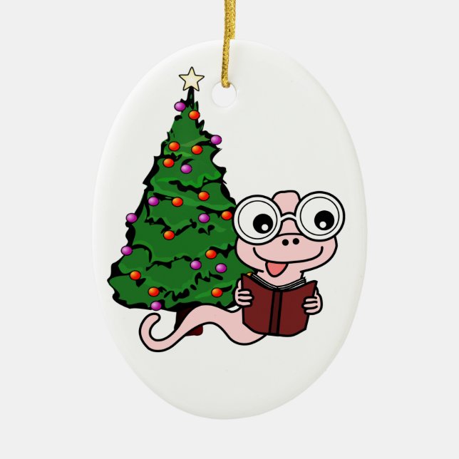 Weihnachtsbücherwurm-Verzierung Keramikornament (Vorne)