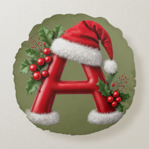Weihnachtsbuchstabe A verziert mit Santa-Hut Rundes Kissen
