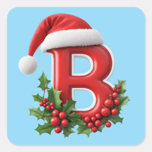 Weihnachtsbuchstabe B verziert mit Santa-Hut Quadratischer Aufkleber