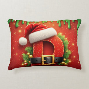 Weihnachtsbuchstabe D mit Santa-Hut und festlicher Dekokissen