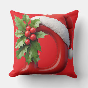 Weihnachtsbuchstabe D verziert mit Santa-Hut Kissen