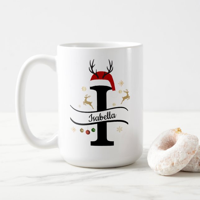 Weihnachtsbuchstabe I Alphabet  Kaffeetasse (Mit Donut)