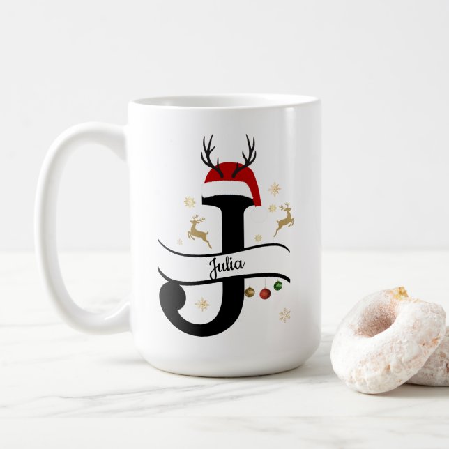 Weihnachtsbuchstabe J Alphabet  Kaffeetasse (Mit Donut)