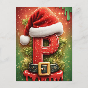 Weihnachtsbuchstabe P Santa Hut Candy Cane Akzente Postkarte